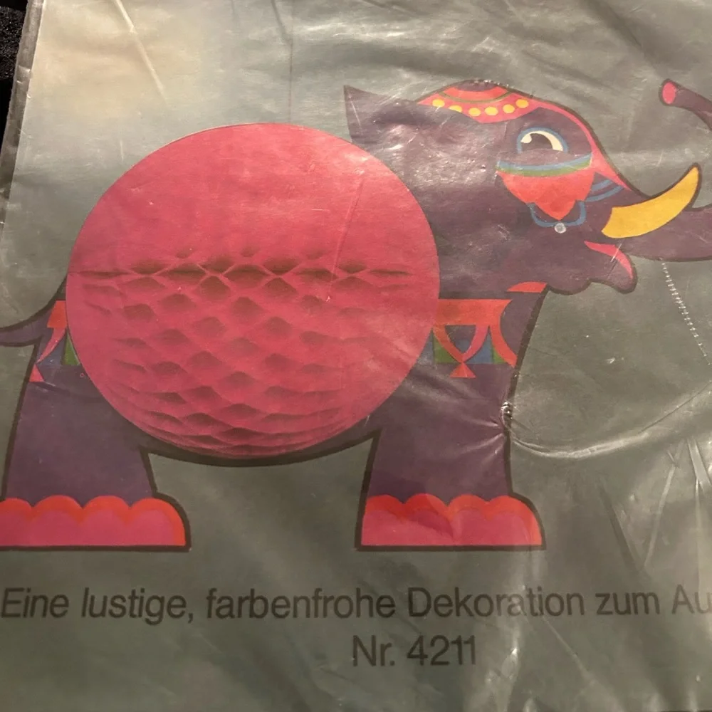 VTG Honeycomb Paper Elephant hanging decoration. Made in West Germany. 1960s